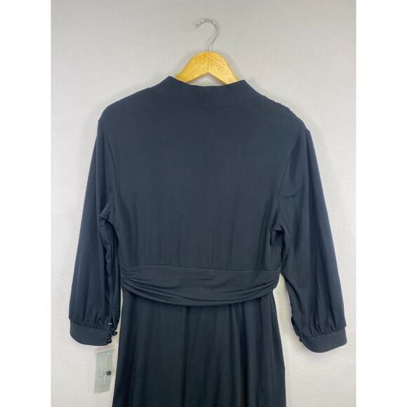 London Times Petite 14P Black Knee-Length V-Neck Dress Classic Professional - Picture 6 of 9